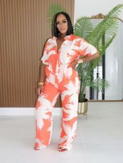 Contrast Color Print Shirt Wide Leg Pants Suit GMYU-11310