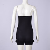 Letter Print Patchwork Tube Top Romper GFRT-32893JBY