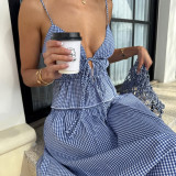Plaid Print Backless Sling Two Piece Skirts Set GFRT-041807SBG