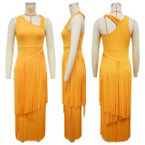 Solid Color Tassel Sleeveless Maxi Dress YF-11017