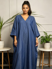 Loose V Neck Bat Sleeve Maxi Dress QMZF-12020
