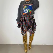 Plaid Print Irregular Half Body Skirt QYMF-N104