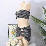 Stripe Wrap Chest Top Two Piece Skirts Set GFRT-32407SHY