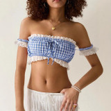 Stripe Lace Edge Wrap Chest Tops QMZF-18018
