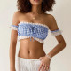 Stripe Lace Edge Wrap Chest Tops QMZF-18018