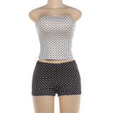 Polka Dots Print Wrap Chest Two Piece Shorts Set XEF-K6S08308A