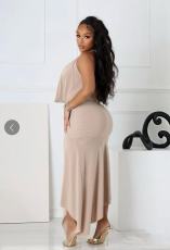 V Neck Halterneck Backless Split Maxi Dress GADE-11348