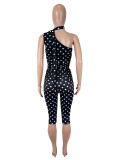Polka Dots Print Slash Shoulder Two Piece Pants Set SHD-9983