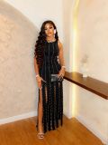 Sleeveless Solid Color Beading Maxi Dress GADE-11273