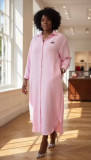 VIP1 Solid Color Long Sleeve Split Shirt Dress GMYU-11324