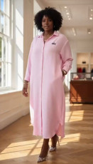 VIP1 Solid Color Long Sleeve Split Shirt Dress GMYU-11324