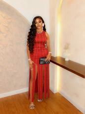 Sleeveless Solid Color Beading Maxi Dress GADE-11273