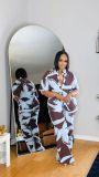 Contrast Color Print Shirt Wide Leg Pants Suit GMYU-11310