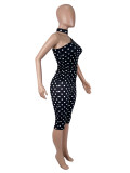Polka Dots Print Slash Shoulder Two Piece Pants Set SHD-9983