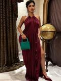 Solid Color Pleated Backless Maxi Dress GADE-11328