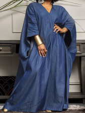 Loose V Neck Bat Sleeve Maxi Dress QMZF-12020