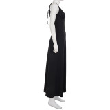 Lace Patchwrok V Neck Tie Up Maxi Dress GPKJ-MR46968