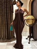 Solid Color Pleated Backless Maxi Dress GADE-11328