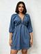 V Neck Puff Sleeve Denim Mini Dress GADE-6756