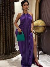 Solid Color Pleated Backless Maxi Dress GADE-11328