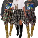 Plaid Print Irregular Half Body Skirt QYMF-N104