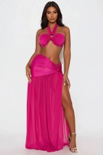 Sexy Solid Color Tube Top Two Piece Skirts Set SHD-9980