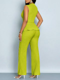 Sleeveless Ruffed Solid Color Two Piece Pants Set QYMF-F179