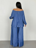 Plus Size Long Sleeve Ruched Two Piece Pants Set QMZF-1103