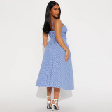 Plaid Print Backless Sling Two Piece Skirts Set GFRT-041807SBG