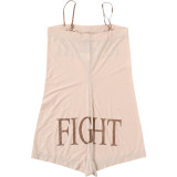Letter Print Slim Sling Romper  XEF-K6Q06107A