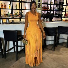 Solid Color Tassel Sleeveless Maxi Dress YF-11017