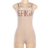 Letter Print Slim Sling Romper  XEF-K6Q06107A