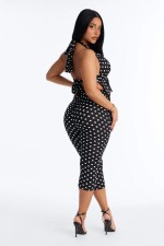 Polka Dots Print Halterneck Two Piece Pants Set SHD-9981