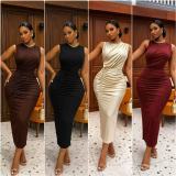 Sleeveless Solid Color Ruched Maxi Dress GMYU-10370