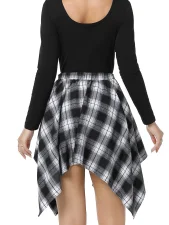 Plaid Print Patchwork Irregular Halterneck Skirt QYMF-104-1
