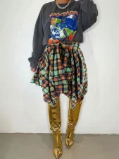 Plaid Print Irregular Half Body Skirt QYMF-N104