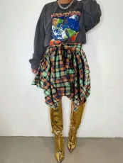 Plaid Print Irregular Half Body Skirt QYMF-N104