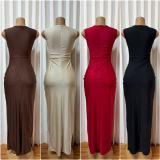 Sleeveless Solid Color Ruched Maxi Dress GMYU-10370