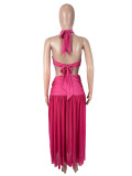 Sexy Solid Color Tube Top Two Piece Skirts Set SHD-9980