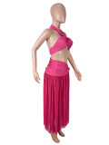 Sexy Solid Color Tube Top Two Piece Skirts Set SHD-9980