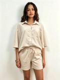 Solid Color 3/4 Sleeve Loose Shirt Shorts Suit GADE-93641