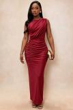 Sleeveless Solid Color Ruched Maxi Dress GMYU-10370