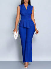 Sleeveless Ruffed Solid Color Two Piece Pants Set QYMF-F179