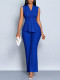 Sleeveless Ruffed Solid Color Two Piece Pants Set QYMF-F179