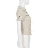 Short Sleeve Lapel Solid Color Shirt GPKJ-MR49194