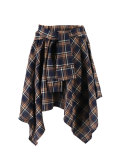Plaid Print Patchwork Irregular Halterneck Skirt QYMF-104-1