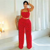 Polka Dots Print Tassel Two Piece Pants Set YF-11014
