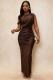 Sleeveless Solid Color Ruched Maxi Dress GMYU-10370