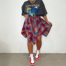 Plaid Shirt Irregular Skrits QYMF-104