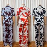 Contrast Color Print Shirt Wide Leg Pants Suit GMYU-11310